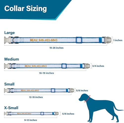 Reflective Personalized Dog Collar - Custom Embroidered Dog Collars with Pet Name and Phone Number for Boy and Girl Dogs, 4 Adjustable Sizes, XSmall,Small, Medium and Large (Metal Buckle)