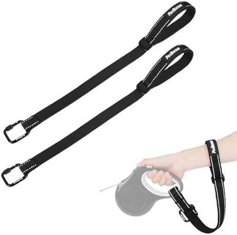 PetBonus Dog Leash Wrist Strap, Safety Strap for Retractable Leash, Lockable Reflective Short Dog Lead with Adjustable Soft Padded Handle for Walking, Extra Layer Security for Pet Stroller (Black)