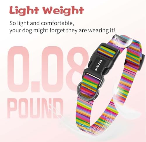 Kazazoo Dog Collar Cute and Soft Nylon Puppy Collar for Boy and Girl Dogs, Adjustable Dog Collars for Medium Dogs, Rainbow-M