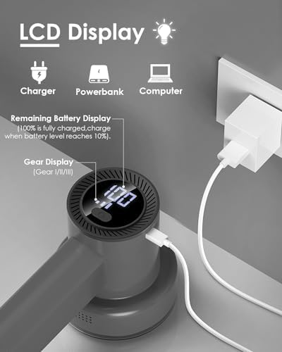 HOMEASY Fabric Shaver, Rechargeable Lint Remover for Clothes Grey