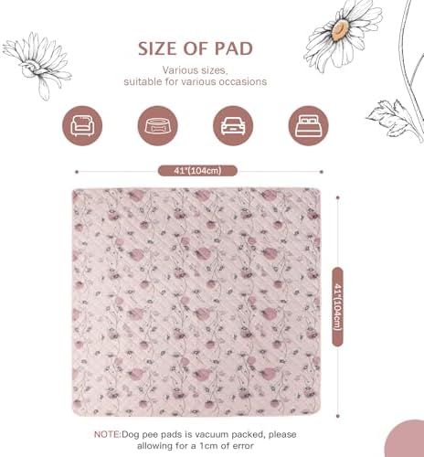 IEUUMLER Washable Pee Pads for Dogs, 2 Pack Non-Slip & Waterproof Pack Whelping Pad, Reusable Washable Puppy Potty Training Pad with Fast Absorbent for Playpen EU007 (Pink Daisy, 41"X41"-2pcs)