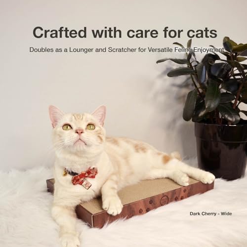 Necoichi Cardboard Cat Scratcher Bed for Indoor Cats - Cat Scratching Board (16" Wide, b.Dark Cherry Lounge)