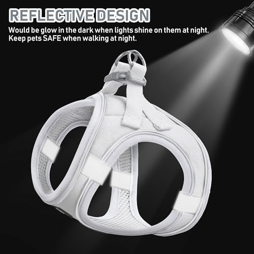 GAMUDA Small Pet Harness Collar and Leash Set, Step in No Chock No Pull Linen Fabric Soft Mesh Dog Vest Harnesses Reflective for Dogs Puppy Cats Kitten Rabbit (White, XS)