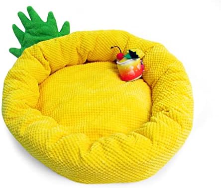 TONBO Soft Plush Small Cute and Cozy Food Dog Cat Bed, Washer and Dryer Friendly (Pineapple)
