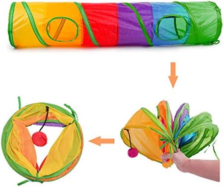 Andiker Cat Tunnel for Indoor Cats, 45" Long Rainbow Collapsible Kitten Tube with a Fun Ball and 2 Holes Cat Play Tunnel, Rabbit Tunnel for Kittens Exercising Hiding Training and Running(Colorful)