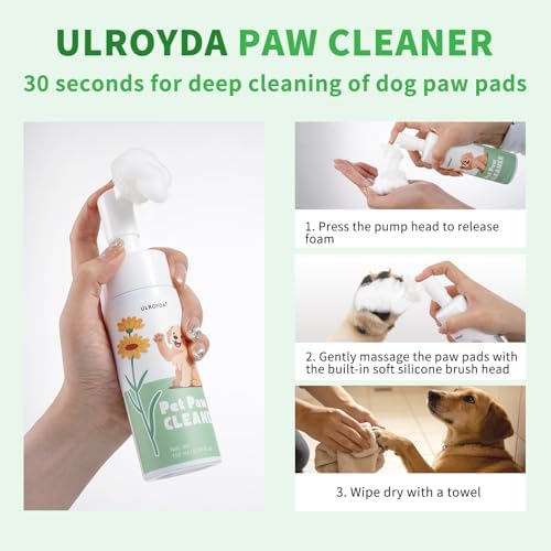 Dog Paw Cleaner Foam with Silicone Brush, No-Rinse Paw Washer for Muddy Paws, Dirt & Odor Removal After Walks, Moisturizing Paw Care for Dogs & Puppies, Gentle pH-Balanced Formula, 5.07 oz