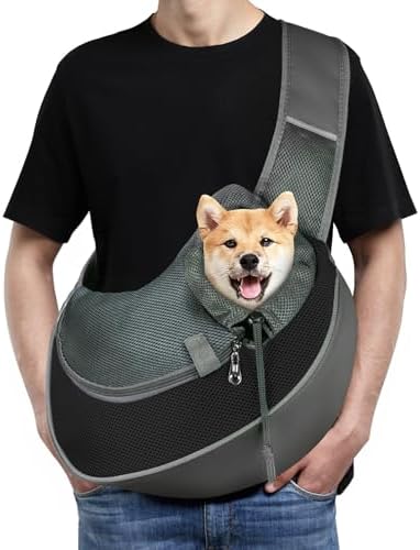 Dog Sling Carrier, Mesh Breathable Puppy Sling with Soft Adjustable Widen Padded Strap, Hand-Free Dog Purse Carriers for Small Dogs Cats, Pet Carrier Backpack for Travel Outdoor, Black