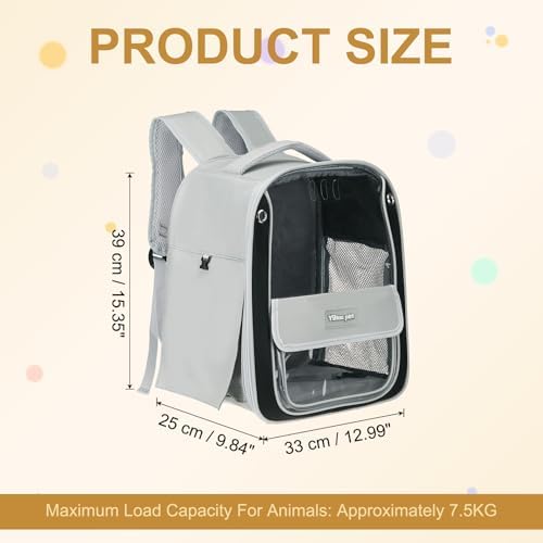 Pet Backpack Carrier, Portable and Ventilated, Oxford Cloth, Dogs Cats and Small Animals Travel Bag 13", (Gray, 1 Pcs), Intended for Hiking/Camping/Traveling