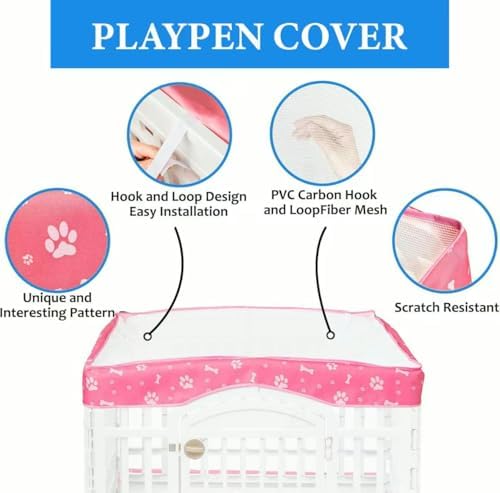 Dog Playpen Bottom Pad and Mesh Top Cover fit 36" x 36“ Puppy Playpen(Fence NOT Included),Reusable for Pet Training,Dog Crate,Waterproof Pet Pee Pads,Whelping,Puppies/Small Dogs,Hoop&Loop Design,Pink