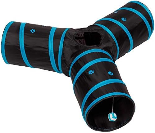Cat Tunnel - Collapsible 3 Way Play Toy - Tube Fun for Rabbits, Kittens, and Dogs - Black/Aqua