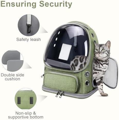 Cat Backpack Carrier, Breathable Cat Carrier Large Space Bubble Pet Backpack for Kitty Small Dog up to 20lbs, Transparent & Foldable Pet Carrier for Travel Hiking, Green