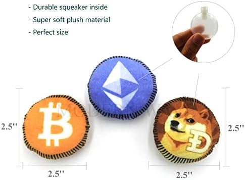 MODERN WAVE - Squeaky Plush Dog Toy Bitcoin Crypto - Interactive Hide and Seek Squirrel Type Puzzle Toy for Dogs, Small - Medium Size (Rocket and Coins)