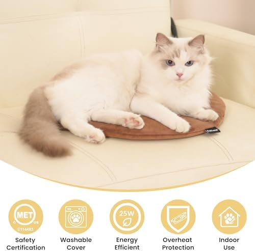 Pet Heating Pad for Cats Dogs Indoor & Sheltered Outdoor Waterproof Heated Cat Bed Heated Dog Bed Chew Resistant Cord Constant Temperature Electric Warming (Brown, R: 16" × 16" × 1.3")