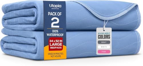 2 Pack Waterproof Reusable Heavy Absorbency Incontinence Bed Pads 34"x52"