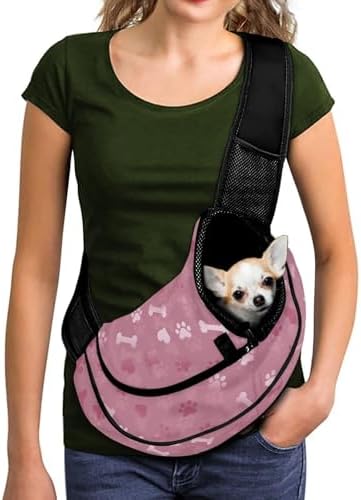 COEQINE Pet Carrier for Cat Pink Paw Print Dog Sling Bag for Small Dogs