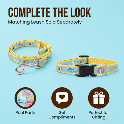 THE WORTHY DOG Summer Print, Adjustable Dog Collar, Small Dogs, Pool Party