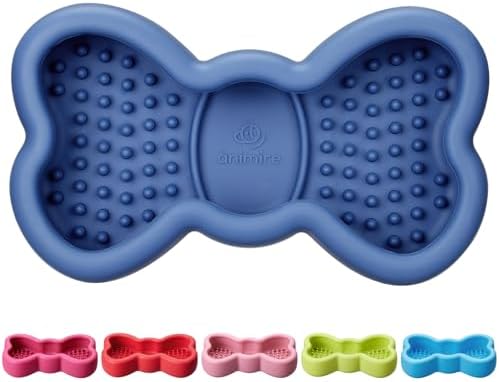 Lick Mat for Dogs, Animire Anti-Spilled Bow Tie Lick Bowls for Anxiety Relief, Silicone Slow Feeder Licking Pad with Suction Cups, Freezeable Dog Enrichment Toy for Boredom(Dark Blue,S)
