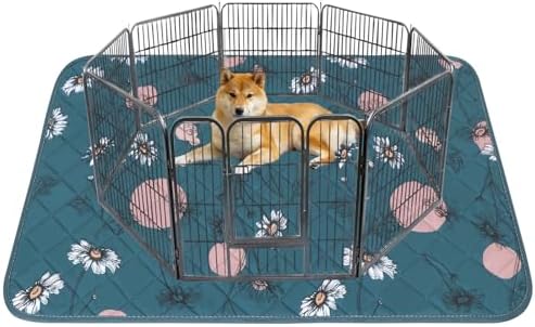 IEUUMLER Washable Pee Pads for Dogs, 1 Pack Non-Slip & Waterproof Pack Whelping Pad, Reusable Washable Puppy Potty Training Pad with Fast Absorbent for Playpen EU007 (Navy Blue Daisy, 48"X48"-1pcs)