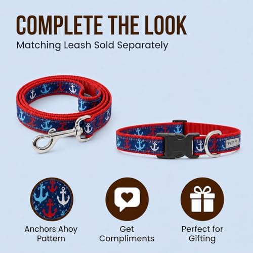 THE WORTHY DOG Summer Print, Adjustable Dog Collar, Small Dogs, Anchors