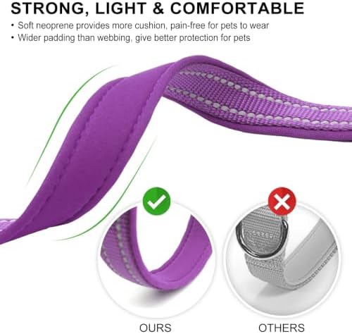 azuza Reflective Dog Collar, Neoprene Padded Puppy Collar, Purple, XS