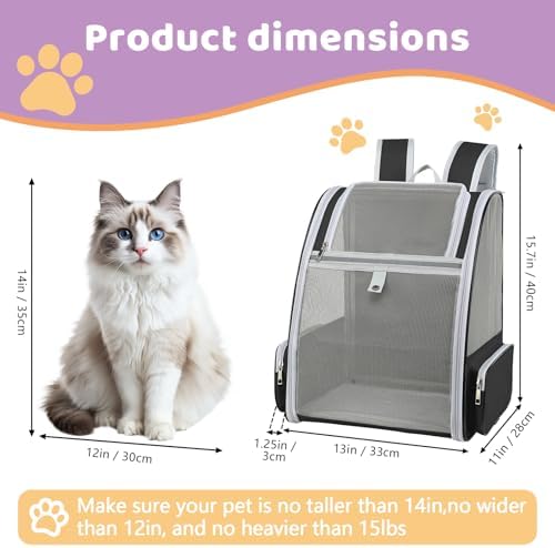 Cat Backpack Carrier Large Pet Backpack for Small Dog Medium Cat Puppy Kitten Bunny up to 15lbs, Ventilated Mesh Dog Collapsible Travel Backpack for Hiking Walking Outdoor