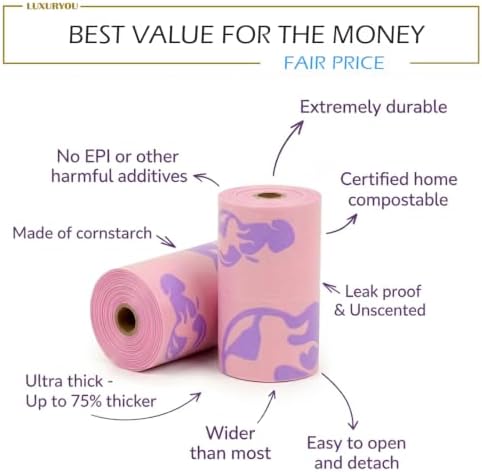 Dog Poop Bags [225 ct.] 100% Certified Home Compostable Waste Bags