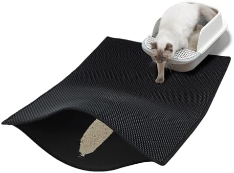 Cat Litter Trapping Mat, 47.2''x27.6'' Extra Large Cat Litter Mat Double Layer Waterproof Proof Litter Box mat, Non-Slip Design, Reduces Litter Scatter, Easy to Clean, Black