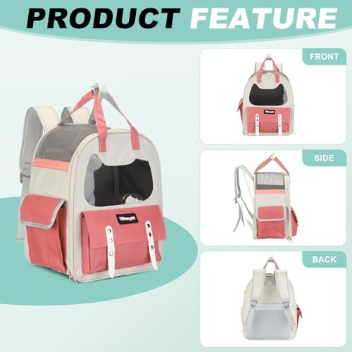 Cat Pet Backpack Carrier Pink 12"x8"x14" Travel Bag