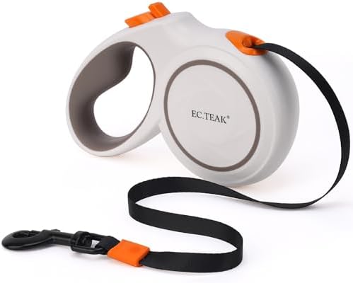 Retractable Dog Leash, 16 FT/26 FT Dog Leash Retractable for Small/Medium/Large Dogs up to 110 lbs, Strong Nylon Tape, Tangle Free, One-Hand Brake (White/Orange, Large)