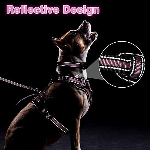 WINSEE Pet Harness Collar and Leash Set, All-in-one Reflective Dog Harness No Pull with Adjustable Buckles for Puppies, Small, Medium, Large, and Extra-Large Dogs (X-Large, Pink)