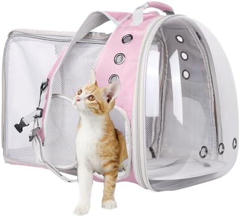 Square Back Extension Pet Backpack Carrier for Cat and Small Puppy up to 12 Pounds, Clear Space Capsule Astronaut Transparent Bubble Window Backpack to Carry and Transport Cat to Vet and Traveling