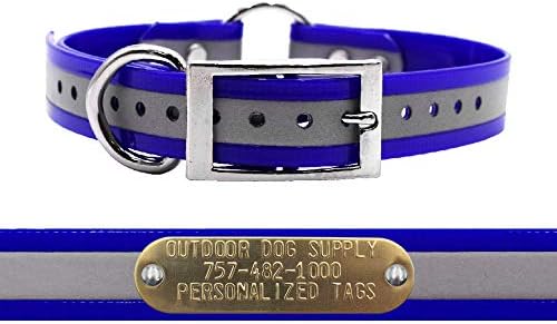 Reflective D & Center Ring Dog Collar w Personalized Name Tag, Dark Blue