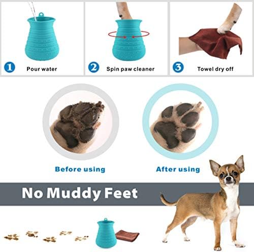 Idepet Dog Paw Cleaner Cup with Towel Pet Foot Washer Protable Dog Cleaning Brush for Puppy Cats Massage Grooming Dirty Claws(Blue)