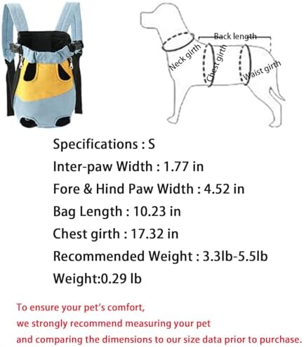 Lightweight Pet Backpack Carrier for Small Dogs & Cats - Easy-Fit Adjustable Straps, Basic Legs-Out Design, Durable for Daily Use (Fits Pets Under 15lb) (Yellow-Blue Color-Blocked, Small)