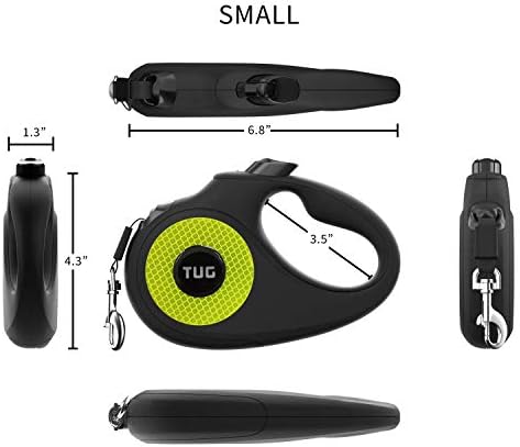 TUG 360° Tangle-Free Reflective Retractable Dog Leash | 16 ft Strong Nylon Tape (Small)