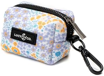 Lucy & Co. Among the Wildflowers Everyday Dog Poop Bag Holder - Leak Proof Dispenser - Hygienic Pet Poop Pickup - Purple Coral Floral
