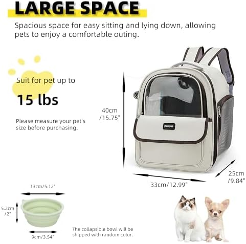 Cat Backpack Carrier for Travel & Hiking - Large Space, Durable & Breathable Pet Carrier for Cats & Small Dogs - Anti-Scratch, Escape-Proof Design (Brown, Large)