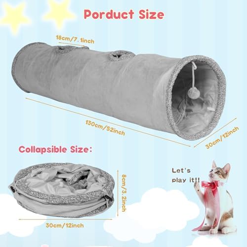 Cat Tunnels for Indoor Cats 51 Inch Collapsible Play Tube Peek Holes Toys