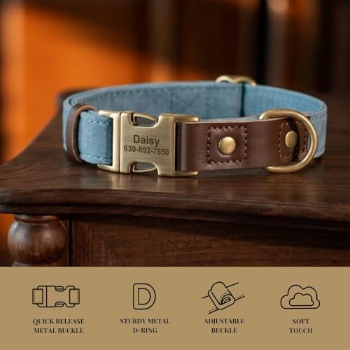 Personalized Dog Collars, Quick Release Buckle, Denim Blue,XL