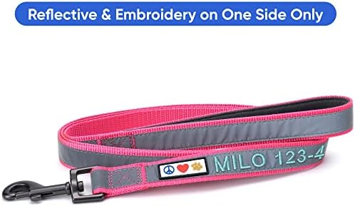 Pawtitas Personalized Pink Dog Leash 6 ft Custom ID Lead for Dogs & Puppies Reflective Comfortable Padded Handle Embroidered Name & Phone Number