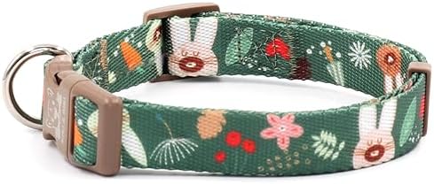 KIKI & RIKI Soft Nylon Dog Collar for Small Dogs, Adjustable, Quick-Release Buckle, Size S (Neck 9.4-14.6"), Green Artist-Designed Print