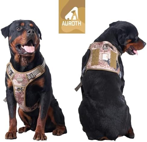 AUROTH Tactical Pet Harness for Large Dogs No Pull Adjustable, Reflective K9 Working Training Easy Control Vest Military fpr Service Dog Desert Camo L