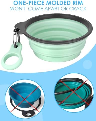 Aonkey Collapsible Dog Bowls with Bottle Carrier, 2 Pack Travel Dog Water Bowl Upgraded Carabiner, One-piece Molded Rim No Fall Off or Crack, Foldable Silicone Portable for Pets Walking Hiking 15oz