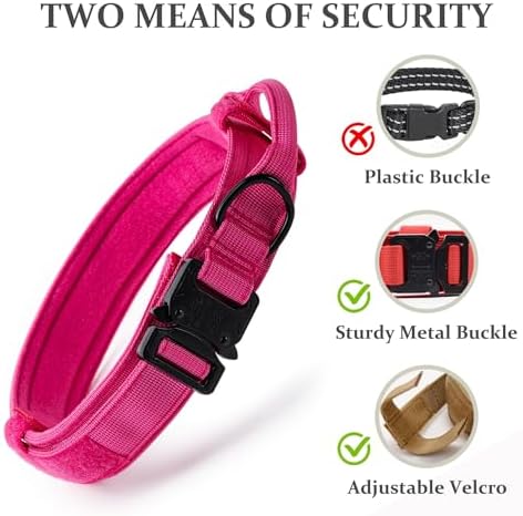 Tactical Dog Collar, Adjustable Military Training Nylon Pet Collar, Pink M