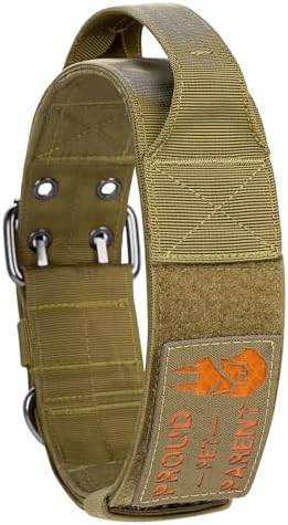 OneTigris 2 Inch Wide Tactical Dog Collar with Handle Brown XL