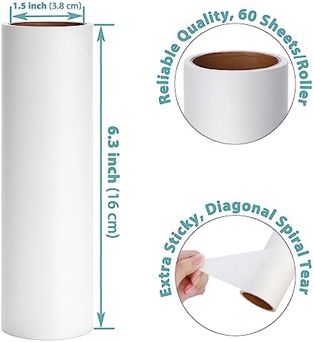 6.3 inch Large Lint Roller Refills for Pet Hair Extra Sticky Roller Refills 6.3 in Long Handle Lint Roller Replacement for Floor Carpet Couch Clothes, Pack of 4 Rolls