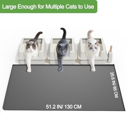 51"x 25.6" XXXL Waterproof Kitty Litter Silicone Box Mat,Cat Litter Mat Extra Large for Scatter Control, No-Slip Soft Pet Trapping Litter Rug Pad, Machine Washable, Dark Gray