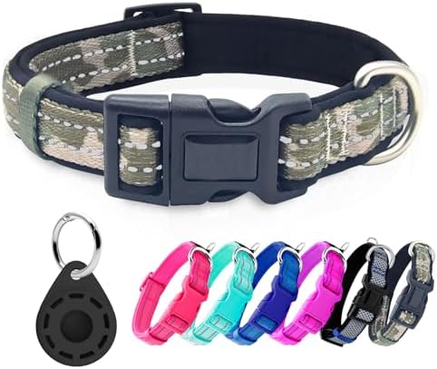 azuza Airtag Dog Collar, Medium Dog Collar with Airtag Holder, Green Camo,M