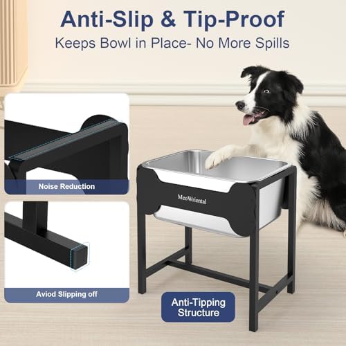 2.5 Gallon Elevated Dog Water Bowl for Large Breeds, 14.2" Tall Raised Stainless Steel Large Dog Water Bowl with Full Metal Stand for Relief Joint Pressure, Tip-Proof, Easy to Clean, Indoor & Outdoor