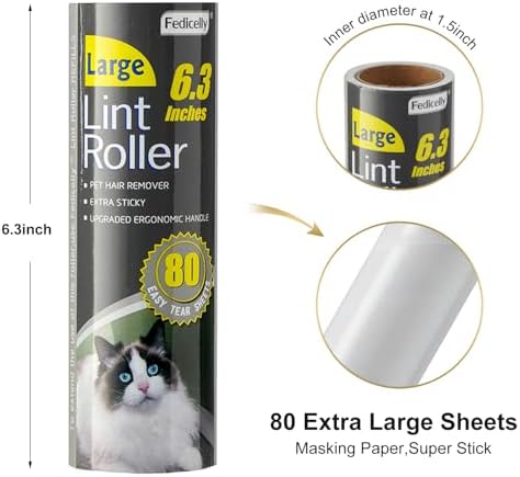 Fedicelly Lint Rollers Pet Hair Extra Sticky Furniture,Cat Dog Hair Remover Laundry Clothes Carpet, 6.3 inches Wider with 320 Sheets Large Lint Remover Brush for Couch